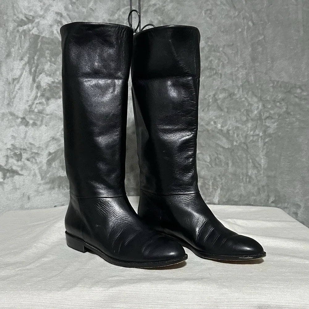 Bruno Magli Black Leather Mid Calf Dress Boots Womens 5.5B Baccara Made In Italy